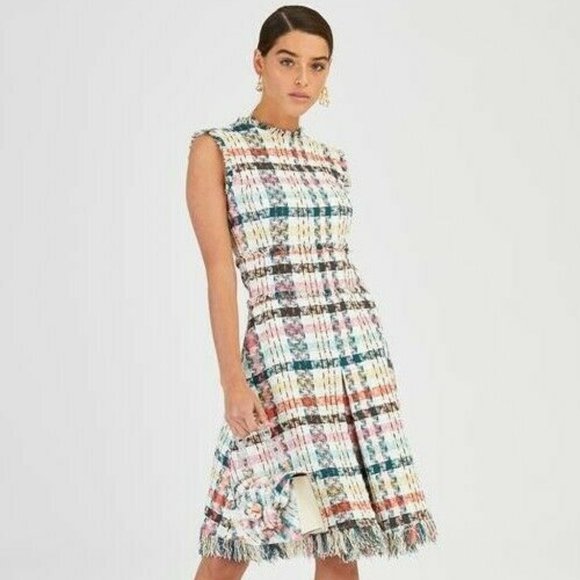 *$2,690 NEW 2020 OSCAR DE LA RENTA DAY DRESS MIDI PEACOCK MULTI US 12 - Picture 1 of 7